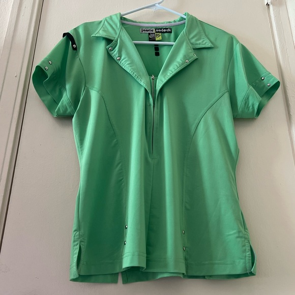 Vintage 2 in 1 Jamie Sadock Rockabilly Mint Green Shirt w/ Biker Zipper & Studs - Picture 3 of 12